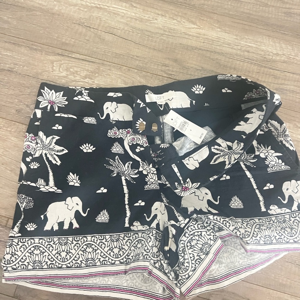 LOFT High Waist Navy Elephant Print Shorts